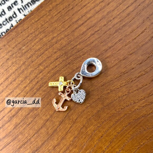 Triple-tone Cross, Heart, & Anchor Dangle Charm - Picture 2 of 5